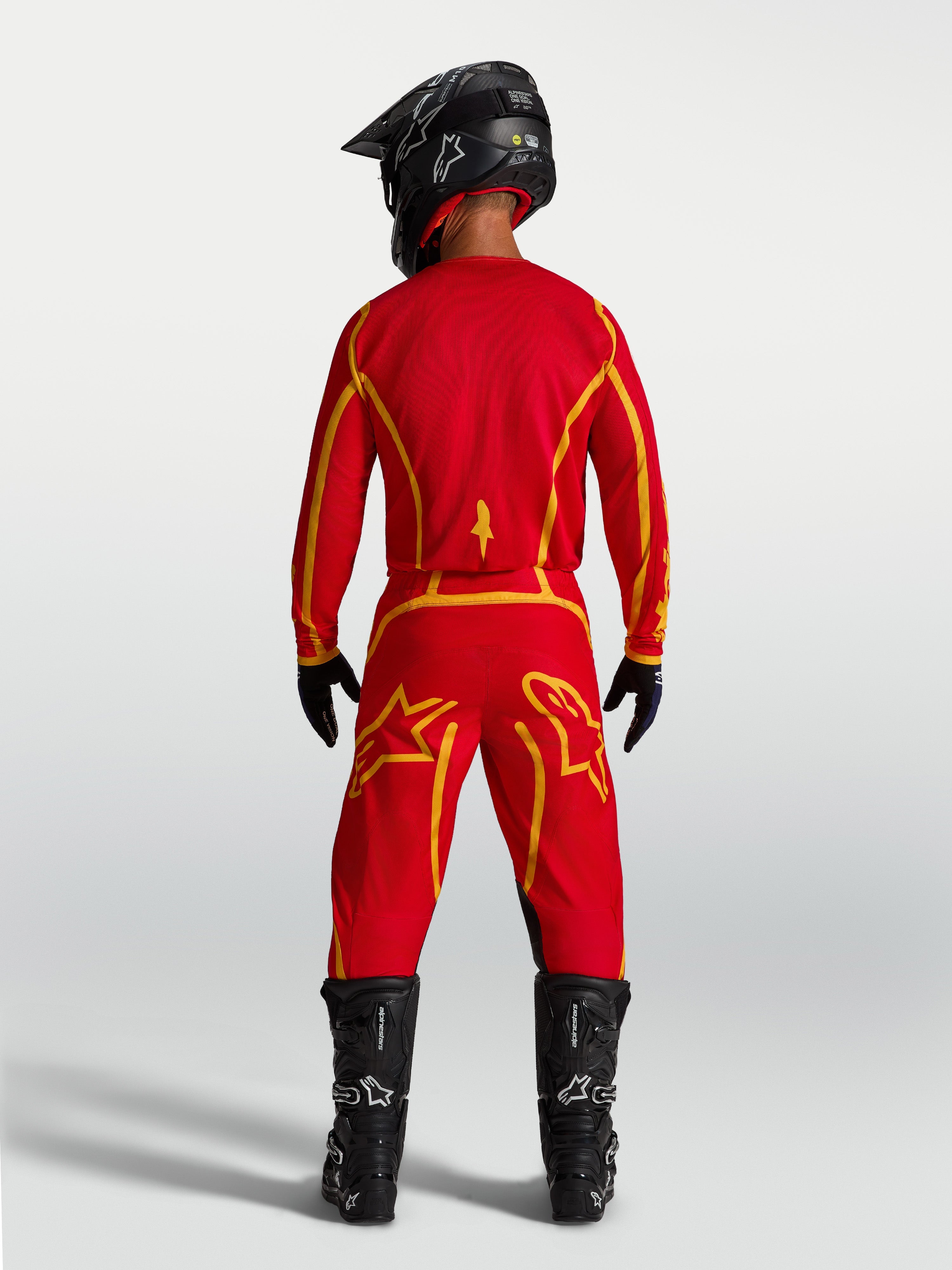 Pantalones Alpinestars Fluid Apex V2, motocross para hombre, rojo fuego y dorado, con asiento reforzado y ajuste ergonómico