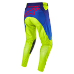 Alpinestars 2024 Racer Hoen Pants, pantalones de motocross, amarillo fluo y azul night navy, vista trasera con el gran logotipo de estrella de Alpinestars en rojo, rodilleras internas de cuero oscuro, tejido técnico duradero para conducción off-road