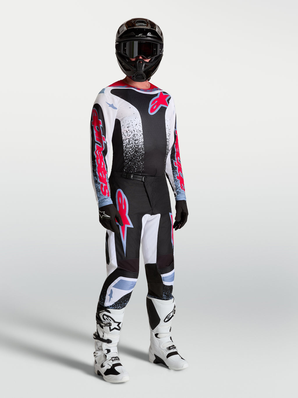 Pantalones Fluid Drag de Alpinestars, equipo de motocross para hombre, negros y blancos con detalles rojos fluo, para carreras todoterreno