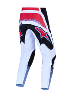 Alpinestars Fluid Drag, pantalones de motocross para off-road, rojos, blancos y negros, vista trasera, construcción duradera de tejido de poliéster 600D