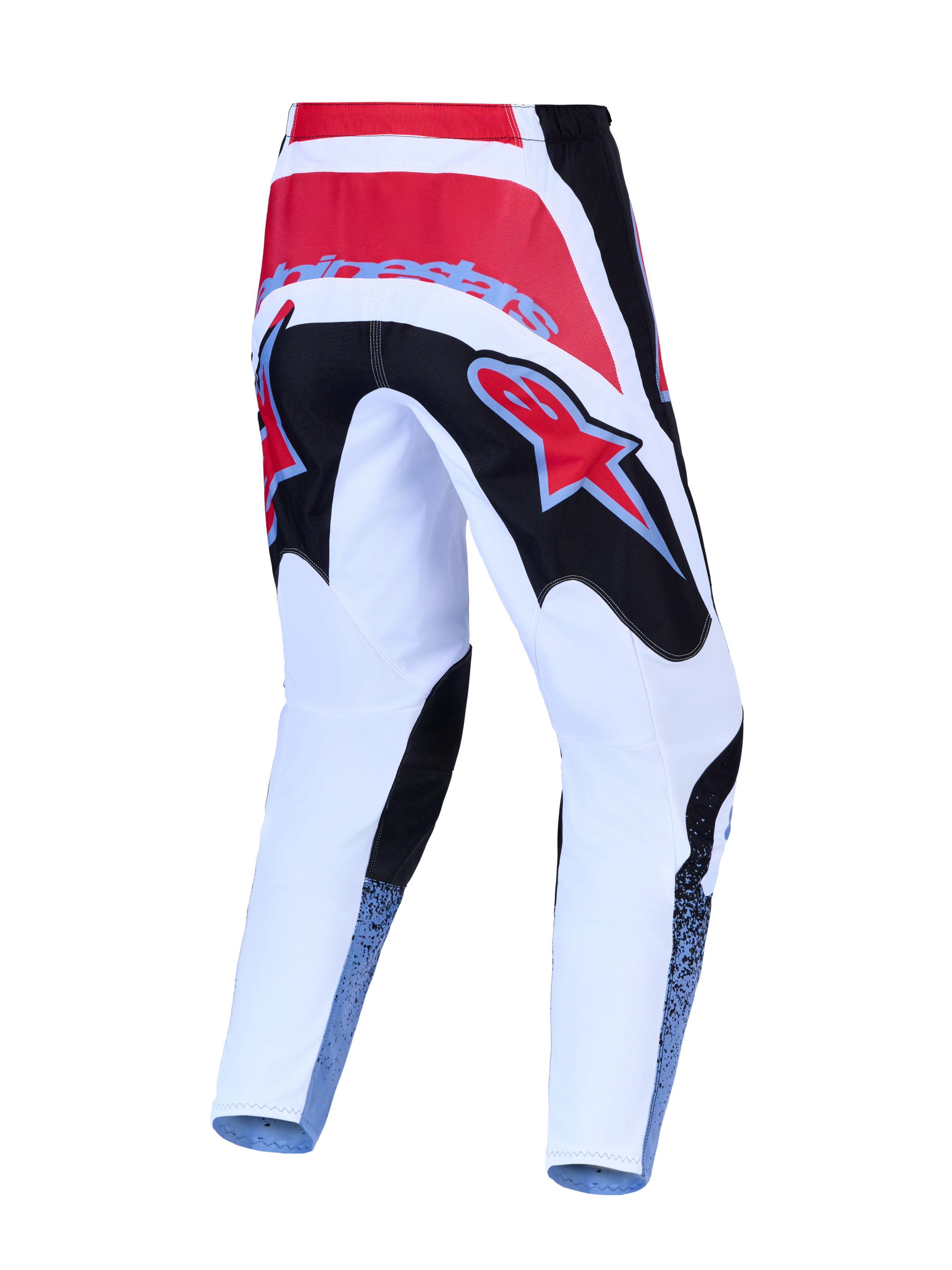 Pantalones Alpinestars Fluid Drag, pantalones de motocross blancos y negros con detalles rojos, vista trasera