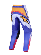 Alpinestars 2027 Fluid Drag Pants, pantalones de motocross para hombre, azules y amarillos, con patrón 3D precurvado.