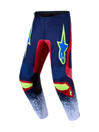 Alpinestars Fluid Drag, pantalones de motocross para off-road, azul marino y rojo con detalles en amarillo neón, construcción en tejido protector resistente