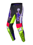 Alpinestars Pantalones Supertech Dirt Studios® Edición Limitada, pantalones de motocross para hombre, blancos, morados y amarillo flúor, con tejido elástico rip-stop