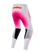 Alpinestars Pantalones Supertech AFD MIG Edición Limitada, pantalones de motocross para hombre, rosa flúor y blanco, vista trasera que muestra el tejido elástico avanzado y detalles de ventilación