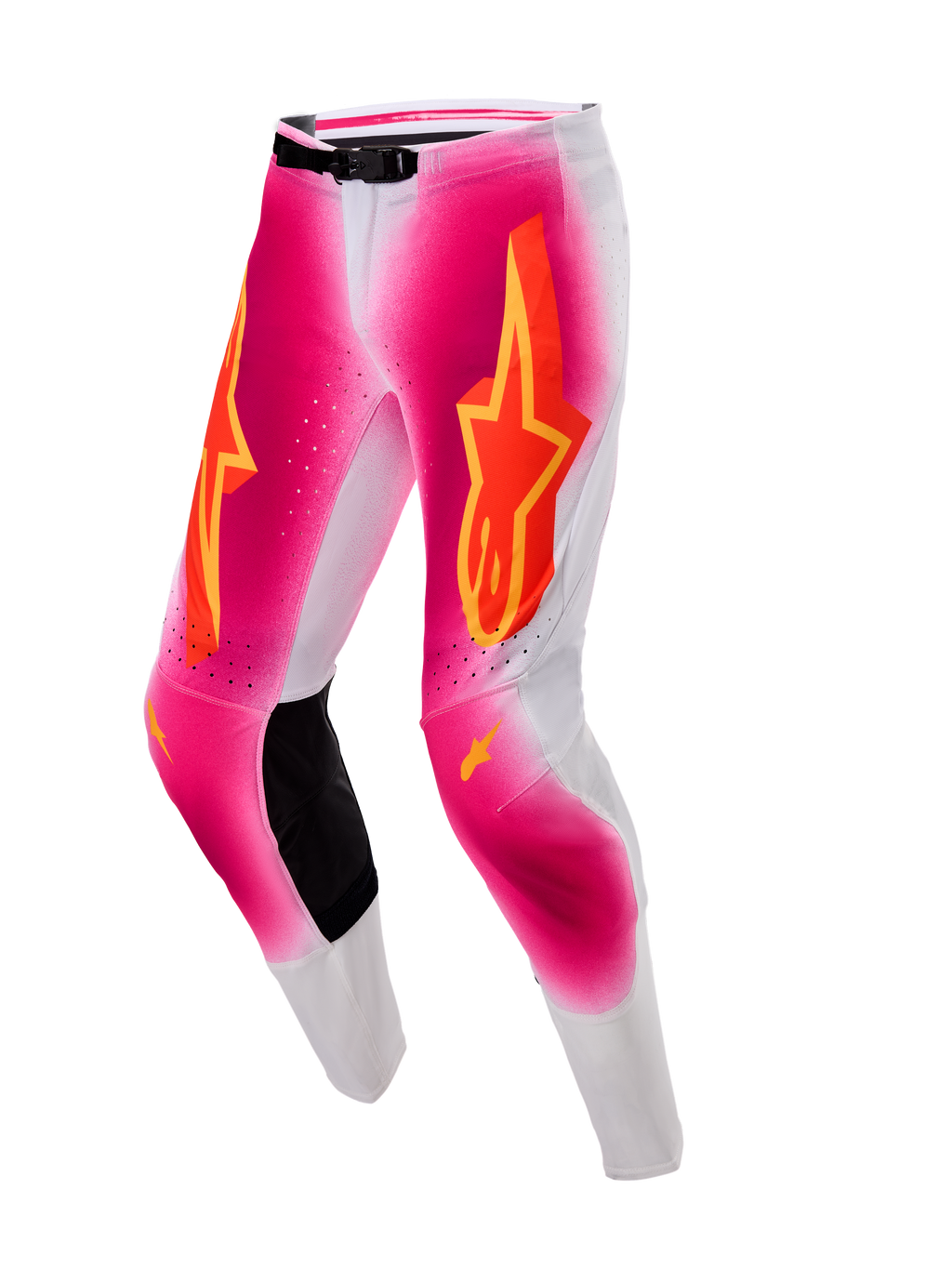 Alpinestars Pantalones Supertech AFD MIG Edición Limitada, pantalones de motocross para hombre, rosa flúor y blancos con paneles de piel en las rodillas