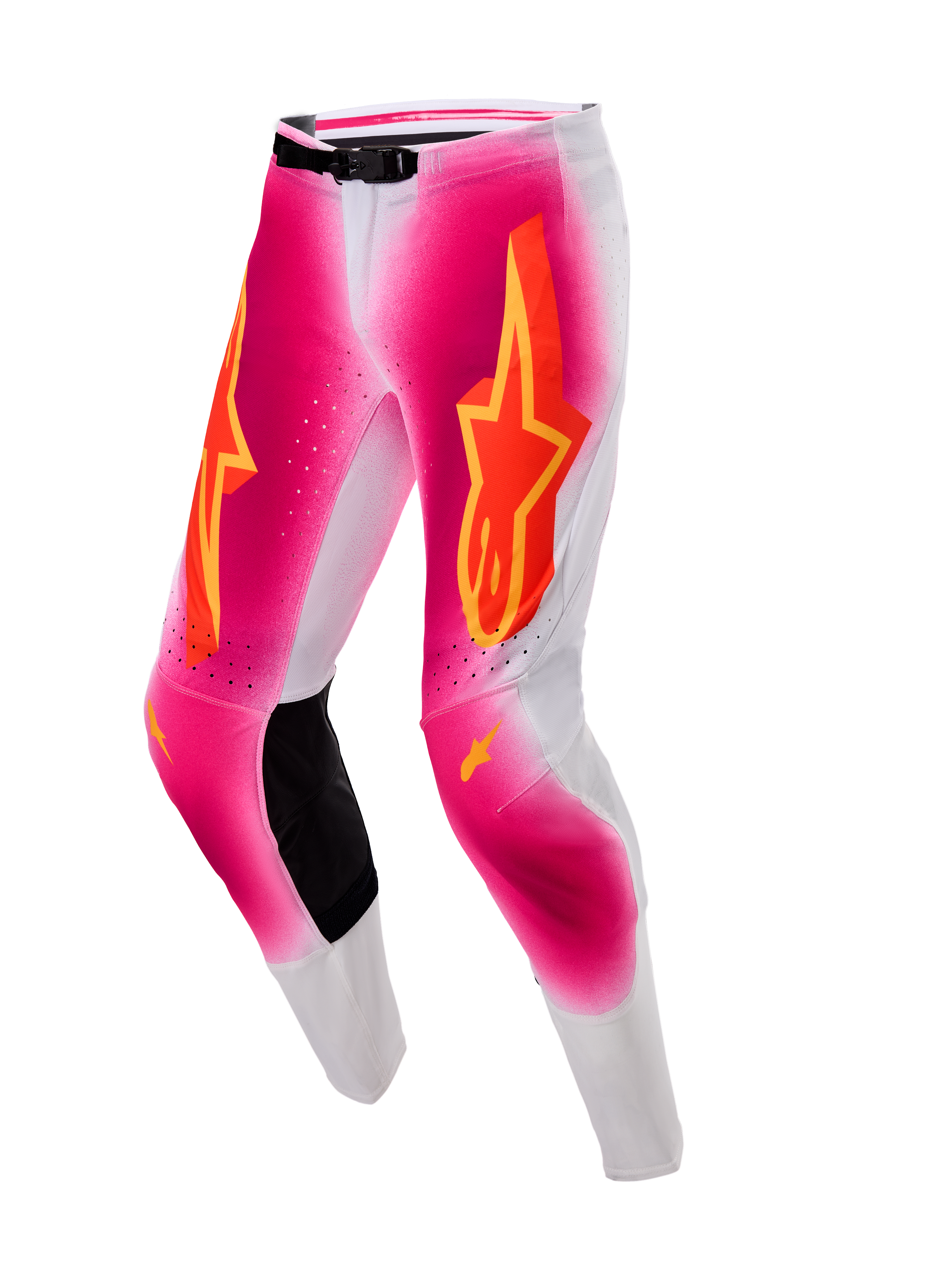 Alpinestars Pantalones Supertech AFD MIG Edición Limitada, pantalones de motocross para hombre, rosa flúor y blancos con paneles de piel en las rodillas