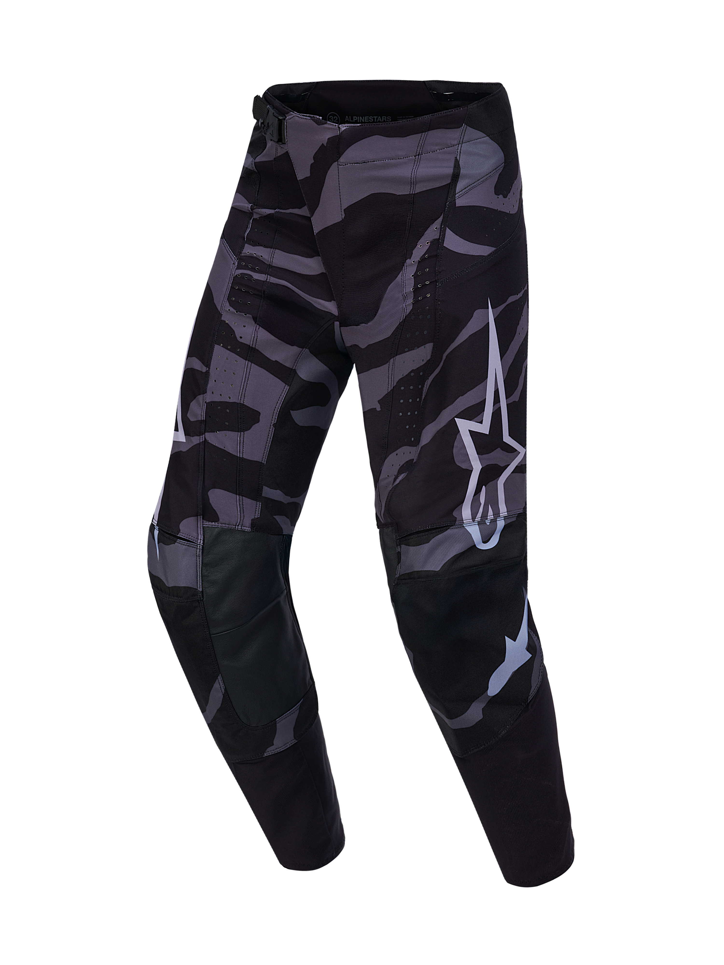 Pantalones Techstar Beast Coast Edición Limitada, camuflaje negro y gris, logo blanco y paneles de rodilla en cuero.