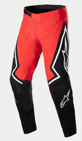 Alpinestars Techstar Acumen LE Pants, pantalones de motocross, rojo, negro y blanco, con la parte superior roja y secciones inferiores negras, logotipos de estrellas blancas en los laterales y hebilla de cintura ajustable negra, equipo de carreras todoterreno duradero