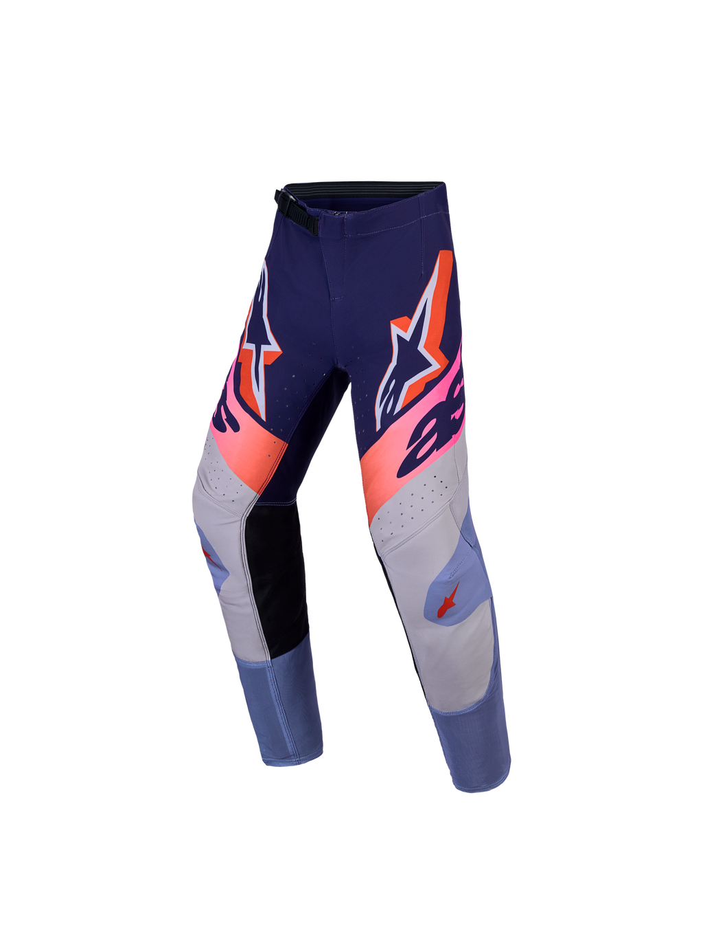 Alpinestars Supertech Dyna Juvenil, pantalones de motocross para competición off-road, morado y rosa fluorescente, construcción de tejido rip-stop elástico y cierre de trinquete ajustable