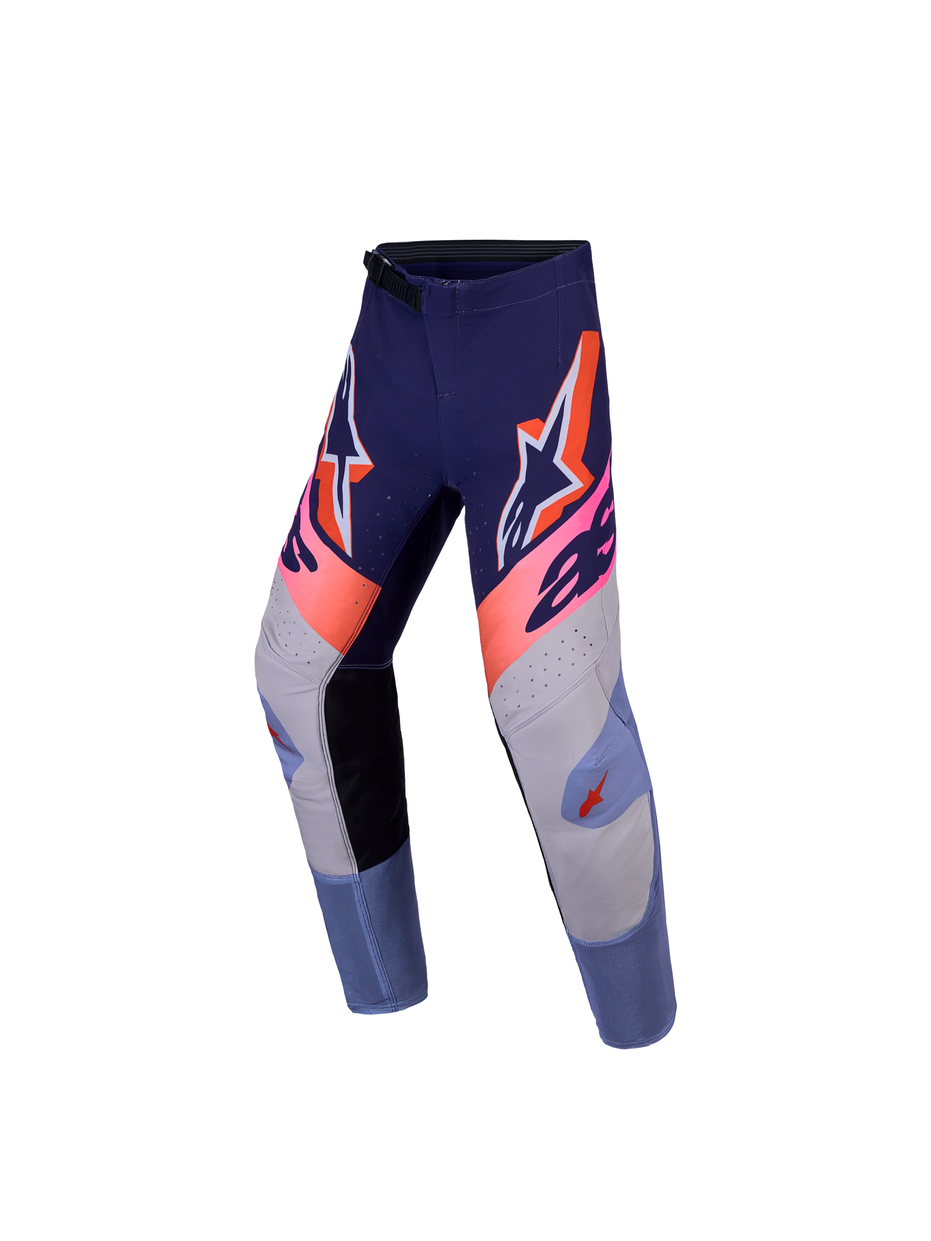 Alpinestars Supertech Dyna Juvenil, pantalones de motocross para competición off-road, morado y rosa fluorescente, construcción de tejido rip-stop elástico y cierre de trinquete ajustable
