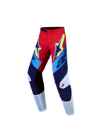 Alpinestars Pantalones Supertech Dyna Juvenil 2027, pantalones de motocross rojo fuego y azul marino con paneles elásticos