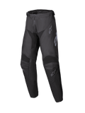 Alpinestars 2025 Youth Racer Graphite Pants, pantalones de motocross juveniles en negro y gris, equipamiento de conducción off-road con rodillas reforzadas y logos grises sutiles, diseño ergonómico y duradero