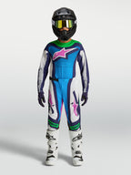 Alpinestars Supertech Maven, pantalones y jersey de motocross juvenil, azul y blanco con verde flúor, ajuste atlético