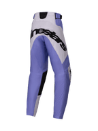Alpinestars 2025 Youth Racer Veil Pants, pantalones de motocross juveniles, morado, blanco y negro, gran marca Alpinestars negra en la parte trasera, diseño deportivo con paneles reforzados, material duradero para carreras off-road