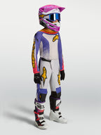 Alpinestars pantalones Fluid Drag Juvenil, equipo de motocross azul y dorado con ajuste ergonómico y tejido duradero.