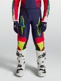 Alpinestars Fluid Drag Juvenil, pantalones de motocross para niños, azul marino y rojo con gráficos amarillo neón, diseño ergonómico de alto rendimiento