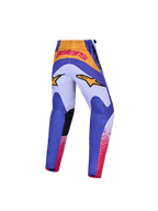 Alpinestars pantalones Fluid Drag Juvenil, pantalones de motocross azules y lila con detalles dorados y asiento reforzado