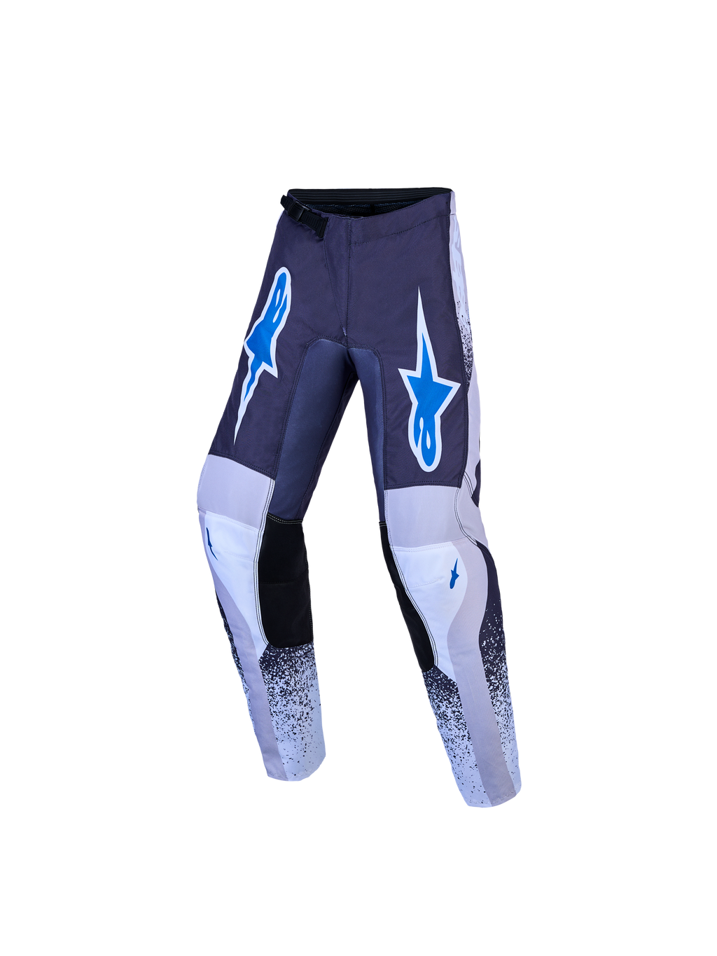 Alpinestars Pantalones Fluid Drag Juvenil, pantalones de motocross, gris, lila y azul, con piernas precurvadas y ajuste ergonómico