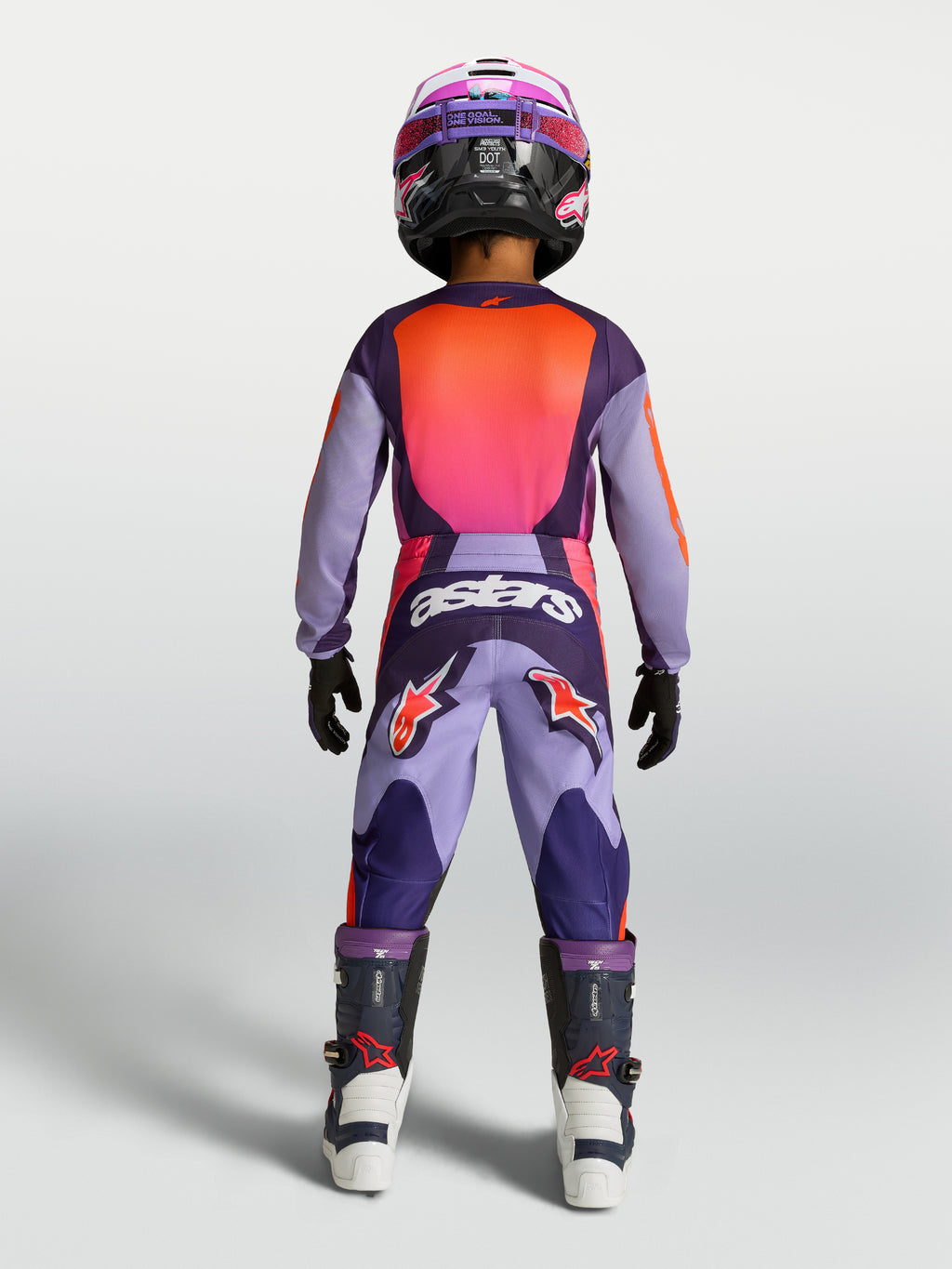 Alpinestars pantalones Fluid Hunt juveniles, equipo de motocross, morado y rosa, tejido de alta resistencia, vista trasera