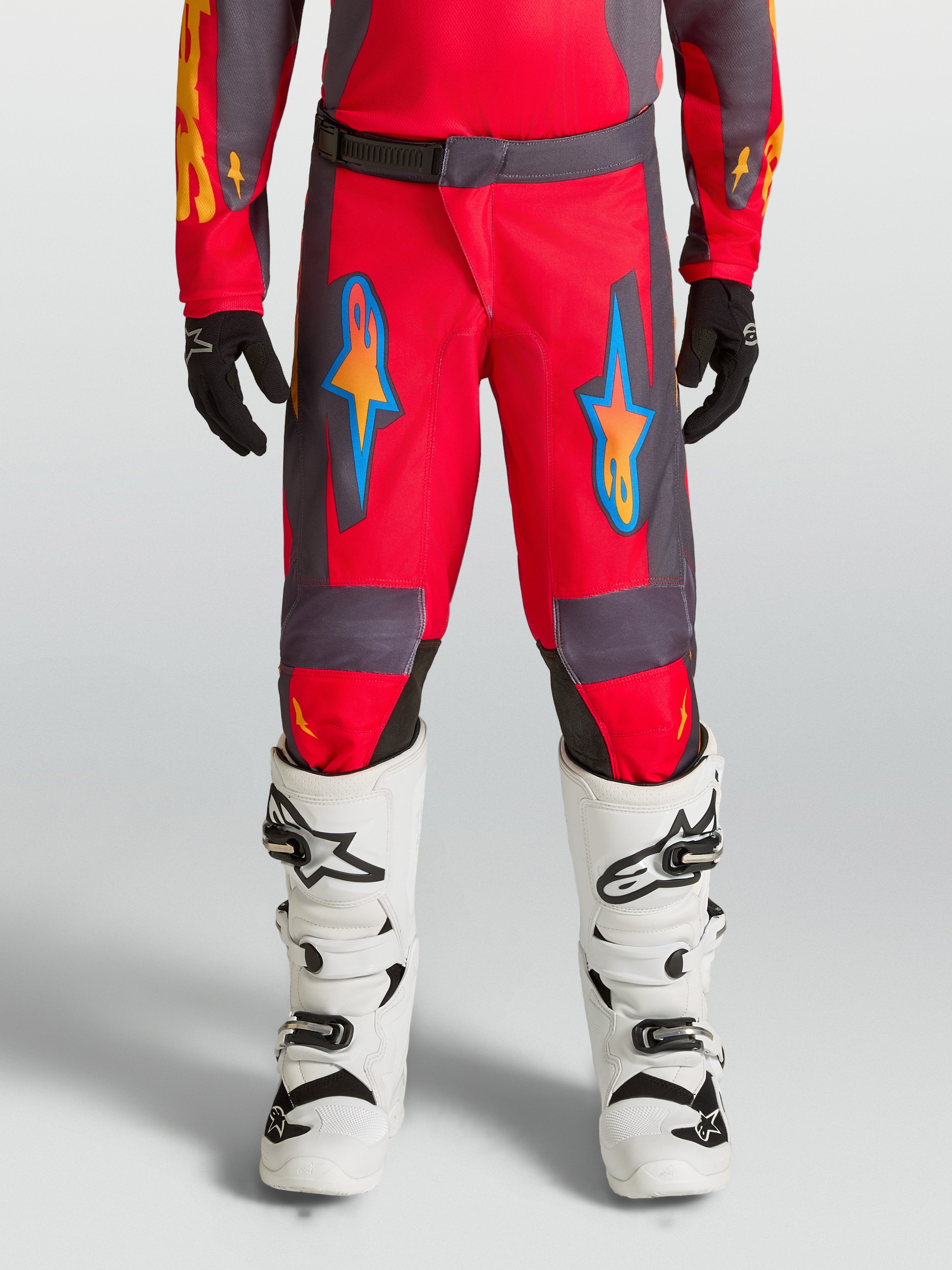 Alpinestars pantalones Fluid Hunt juvenil, pantalones de motocross para off-road, rojos y grises, diseño de polifabric