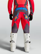 Alpinestars Fluid Hunt Juvenil, pantalones de motocross rojos y grises con gráficos de estrellas azules y asiento reforzado de 600D, para pilotos jóvenes de off-road