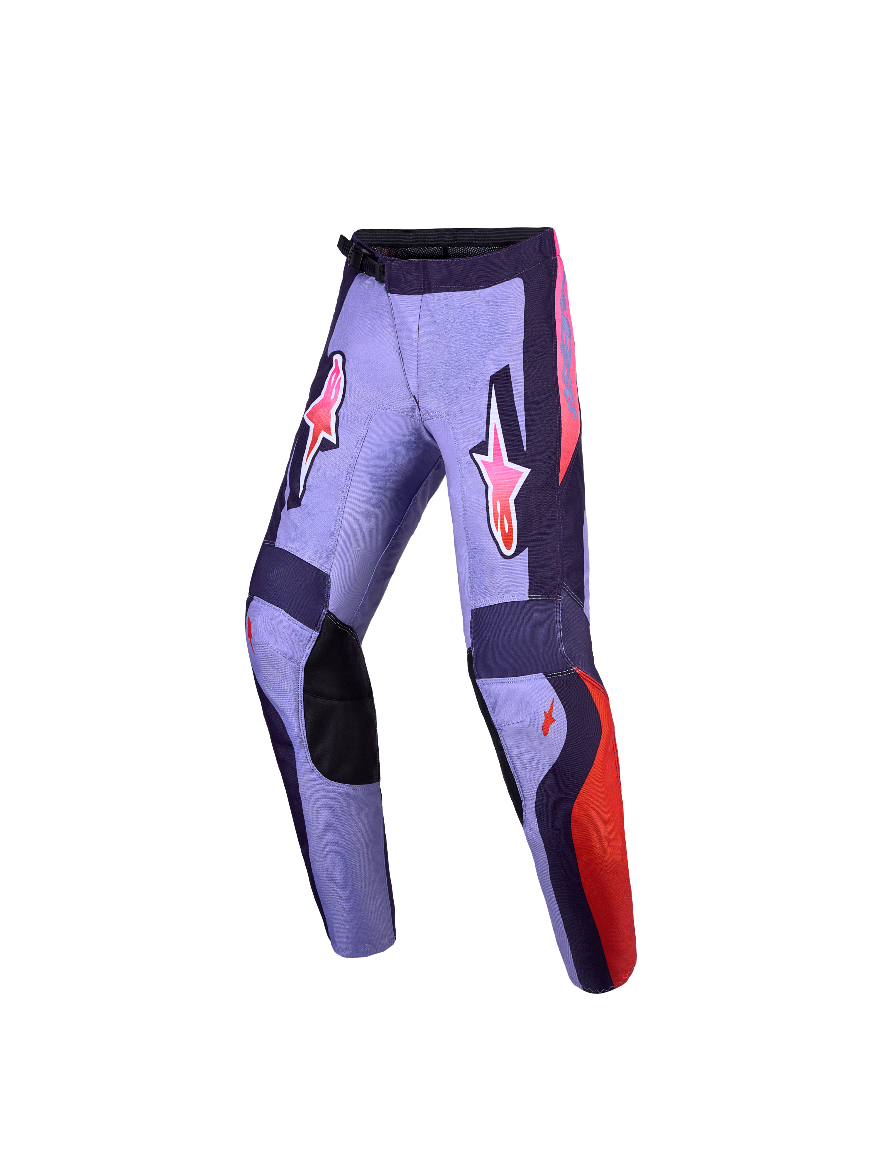 Alpinestars Pantalones Fluid Hunt Juveniles 2027, pantalones de motocross para niños, morados y rosas, ajuste deportivo ergonómico, construcción duradera en politejido 600D con paneles elásticos.
