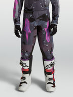 Pantalones Alpinestars Fluid Lone juveniles, gris camuflaje y morado, equipo resistente para motocross.