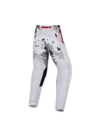 Alpinestars pantalones Fluid Lone juvenil 2027 para motocross, en blanco y gris camuflaje con detalles rojos, vista trasera.