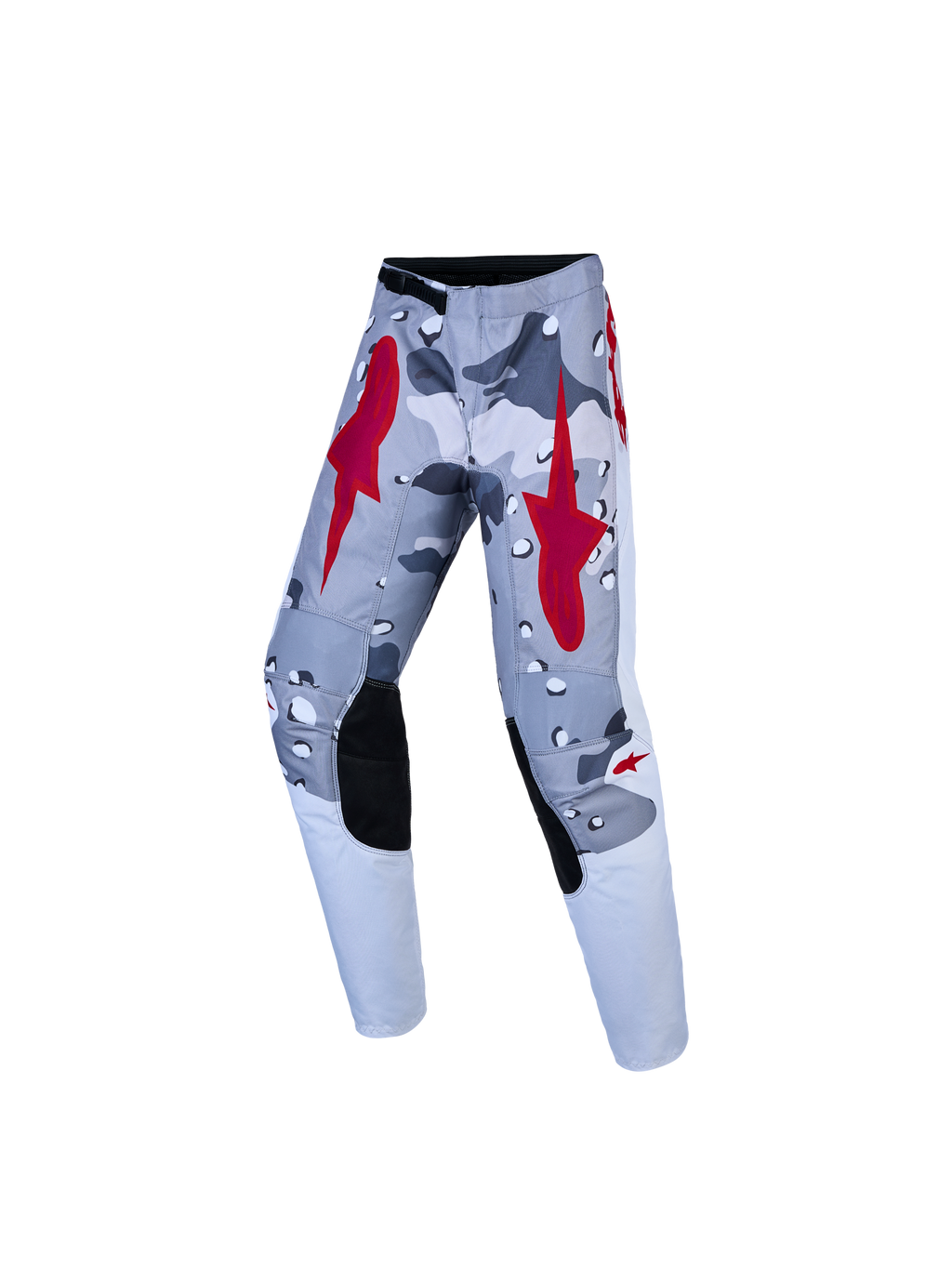 Alpinestars Fluid Lone Juvenil, pantalones de motocross en camuflaje gris y rojo fuego, con rodillas reforzadas