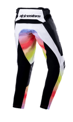 Alpinestars Youth 2023 Racer Semi Pants, Motocross Pants, Black Multicolor, rear view featuring white and black panels with a vibrant color gradient on the seat and inner legs, Alpinestars logo on the back waistband, durable off-road racing design.