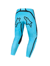 Alpinestars 2026 Stella Fluid Apex Pants para mujer, pantalones de motocross, azul cian con detalles negros, vista trasera que muestra un gran logotipo de Alpinestars en negro en el asiento, diseño deportivo para pilotos de off-road