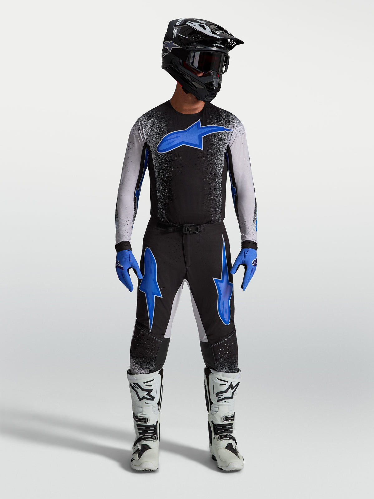 Jersey Supertech Hiten AFD y Supertech Hiten AFD Gear Set de Alpinestars, conjunto de equipamiento de motocross para hombre, negro y azul, ajuste ergonómico para carreras de MX