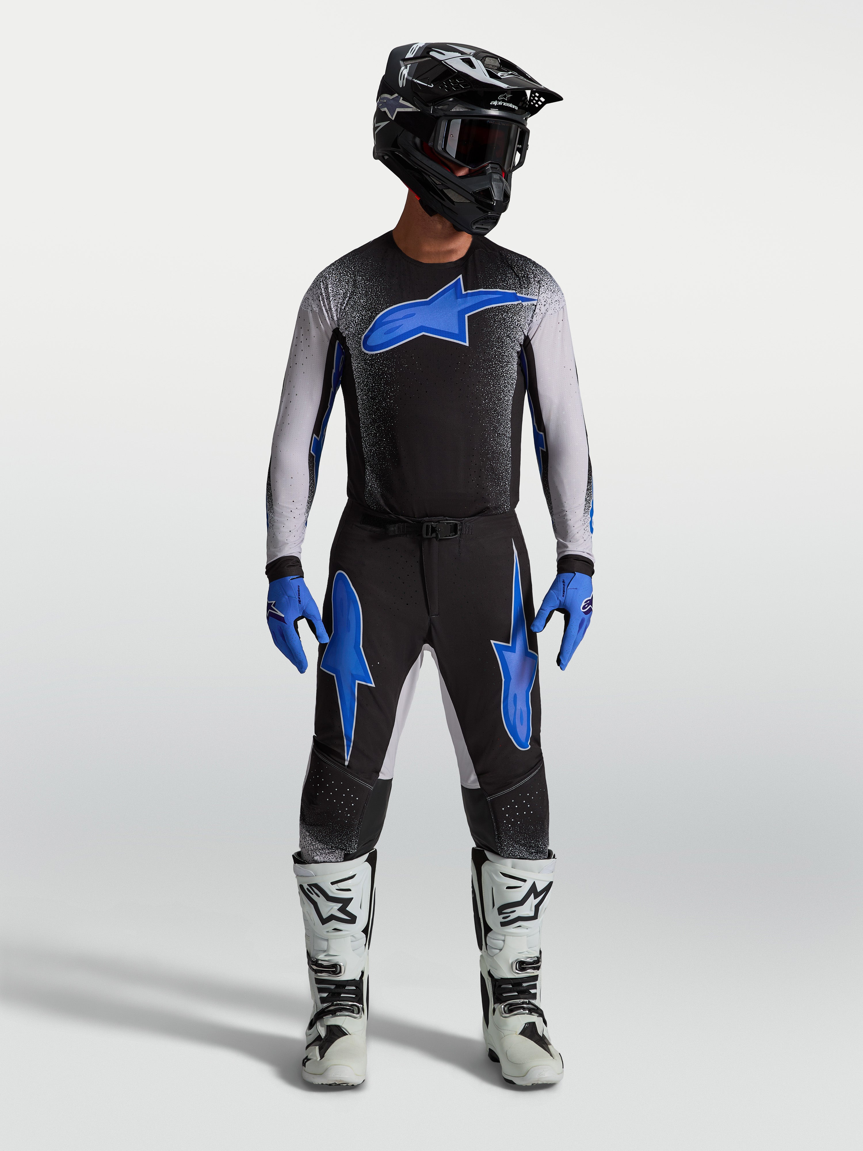 Jersey Supertech Hiten AFD y Supertech Hiten AFD Gear Set de Alpinestars, conjunto de equipamiento de motocross para hombre, negro y azul, ajuste ergonómico para carreras de MX