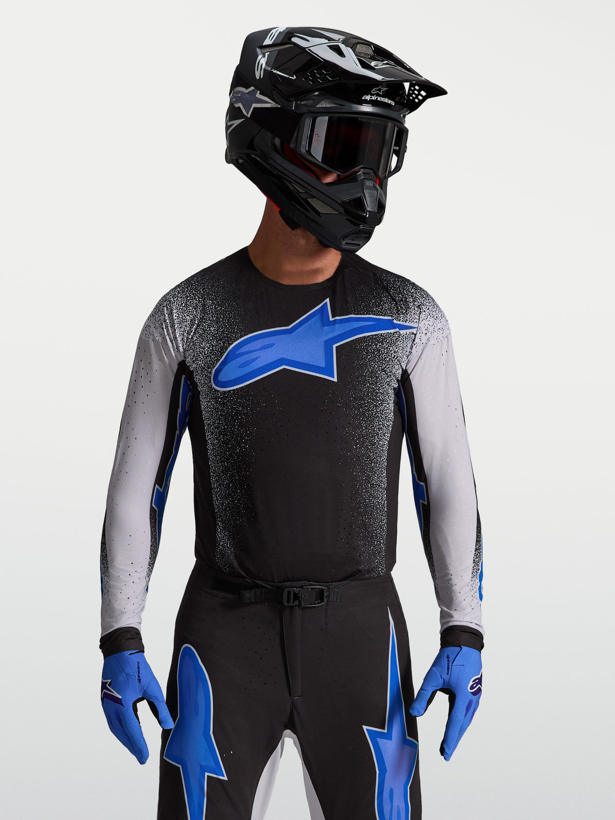 Jersey Supertech Hiten AFD de Alpinestars, jersey de motocross para hombre, negro y azul con ajuste atlético pro racing