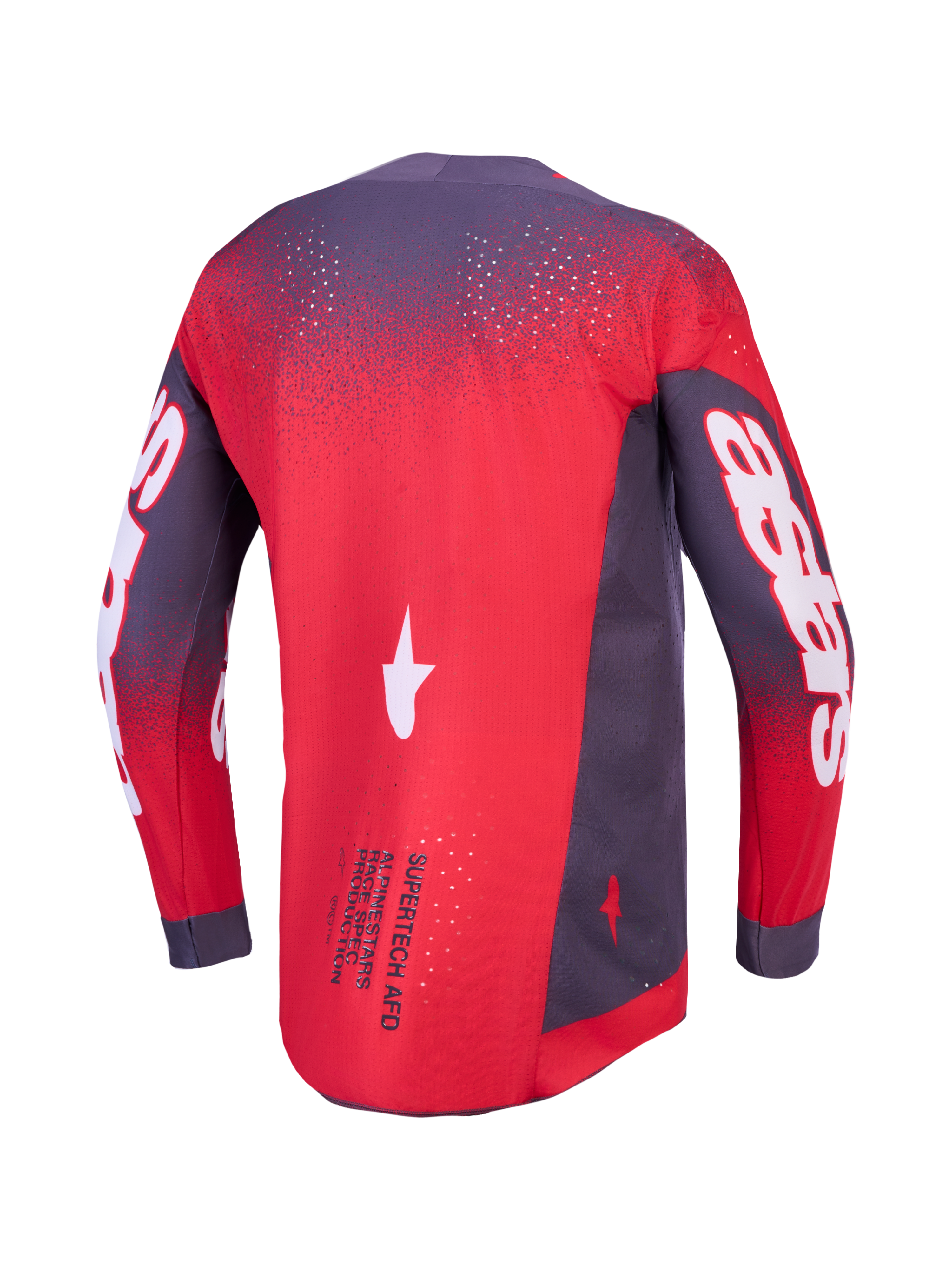 Alpinestars Supertech Hiten AFD, jersey de motocross ventilado para hombre, rojo y gris, vista trasera con ajuste atlético