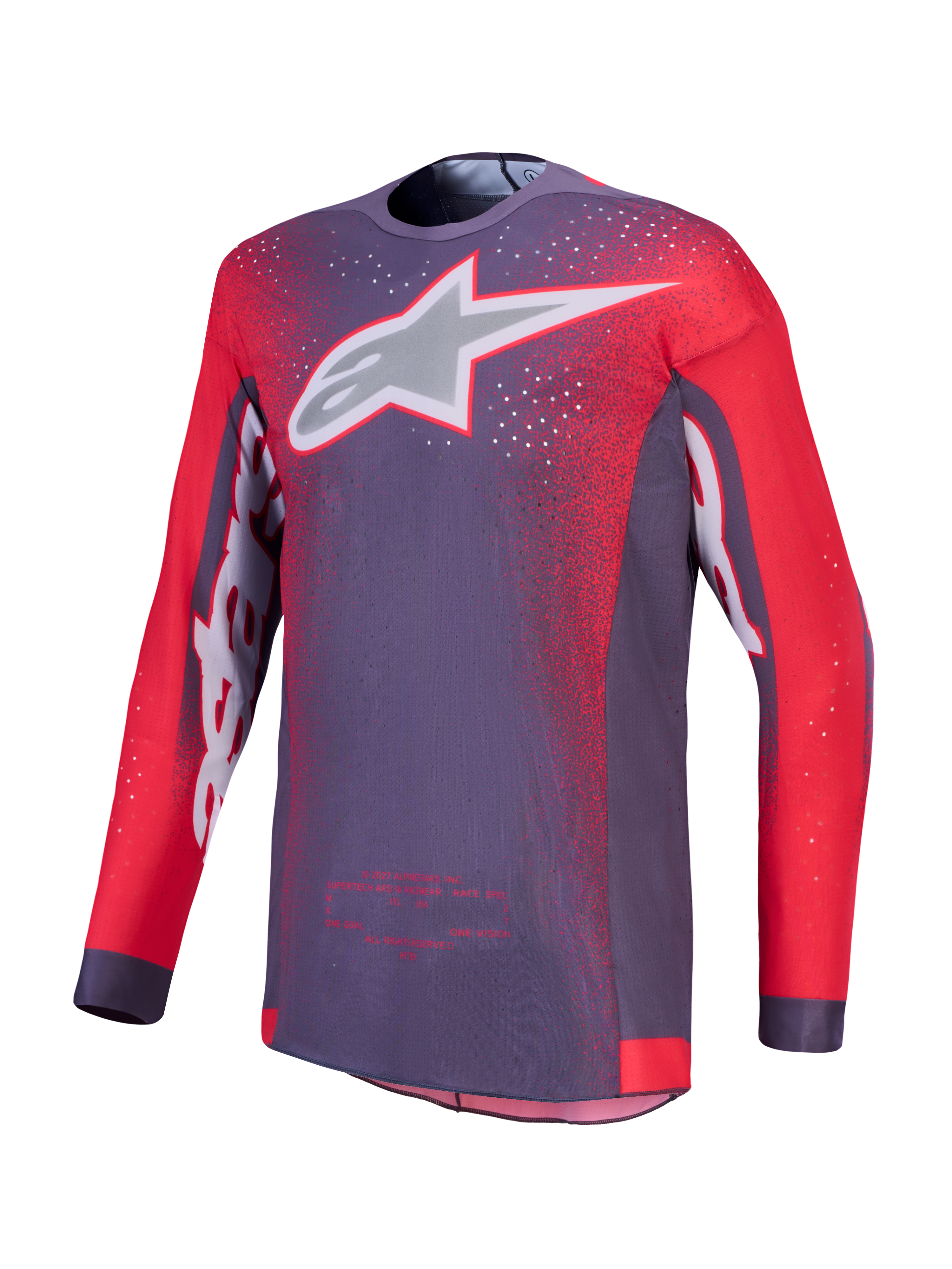 Alpinestars Jersey Supertech Hiten AFD, jersey de motocross para hombre, gris y rojo fluo, de malla elástica ventilada