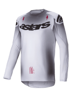 Alpinestars Supertech Maker 2025, jersey de motocross, plateado y negro, construcción de malla elástica ligera con ajuste de competición