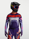 Jersey Supertech Dyna de Alpinestars, camiseta de motocross morada y rosa flúor, ajuste atlético con tejido de malla.