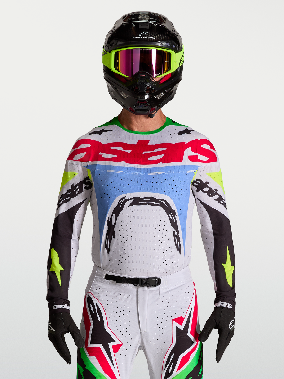 Alpinestars Supertech Dyna 2027, jersey de motocross para hombre, lila claro y verde flúor, malla elástica ventilada.