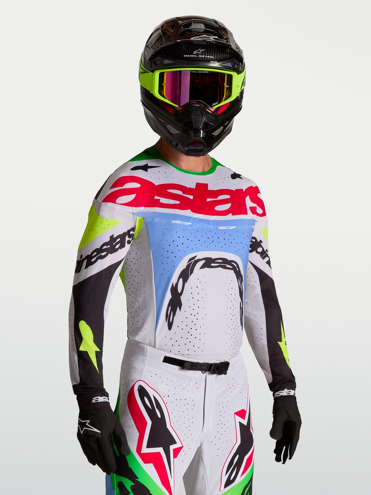 Alpinestars Supertech Dyna, jersey de motocross para hombre, lila claro y verde fluo, malla elástica con ventilación cortada con láser