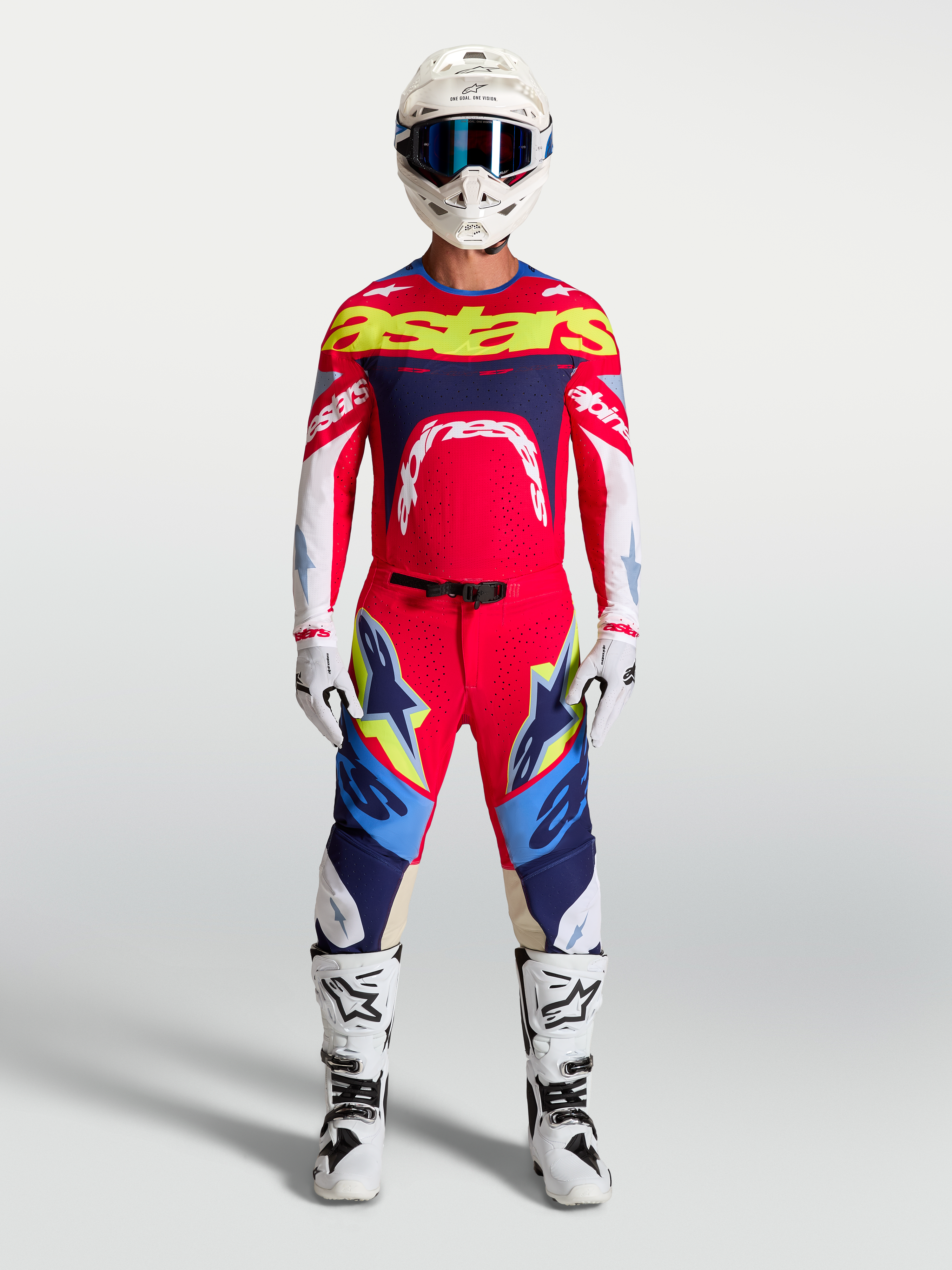 Alpinestars Jersey Supertech Dyna, jersey de motocross para hombre, rojo fuego y azul marino, malla elástica, equipo completo