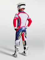 Alpinestars Jersey Supertech Dyna de motocross para hombre, rojo fuego y azul marino, paneles traseros perforados con láser