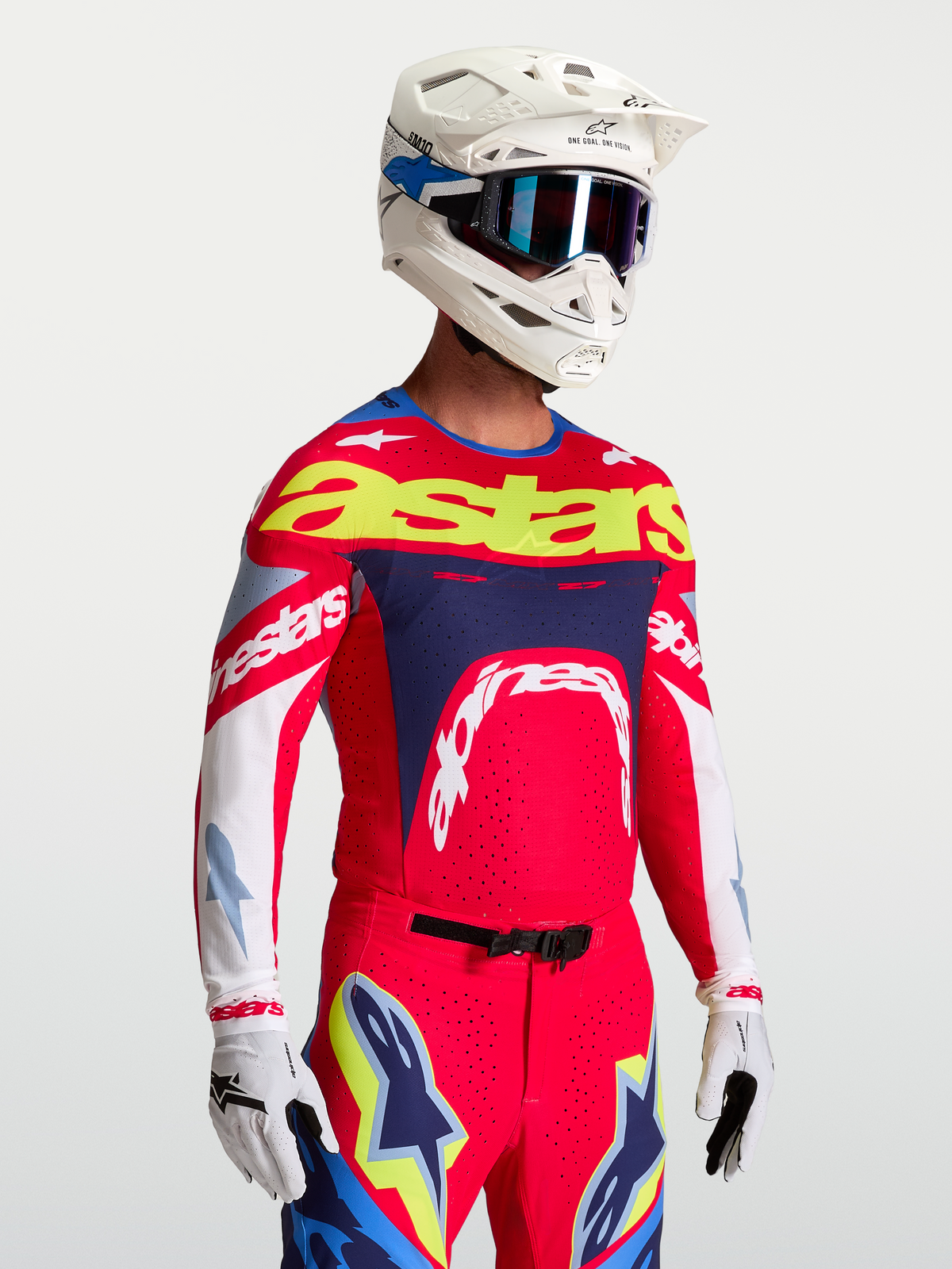 Jersey Alpinestars Supertech Dyna, jersey de motocross para hombre, rojo fuego y azul marino, con paneles de malla elástica ventilada