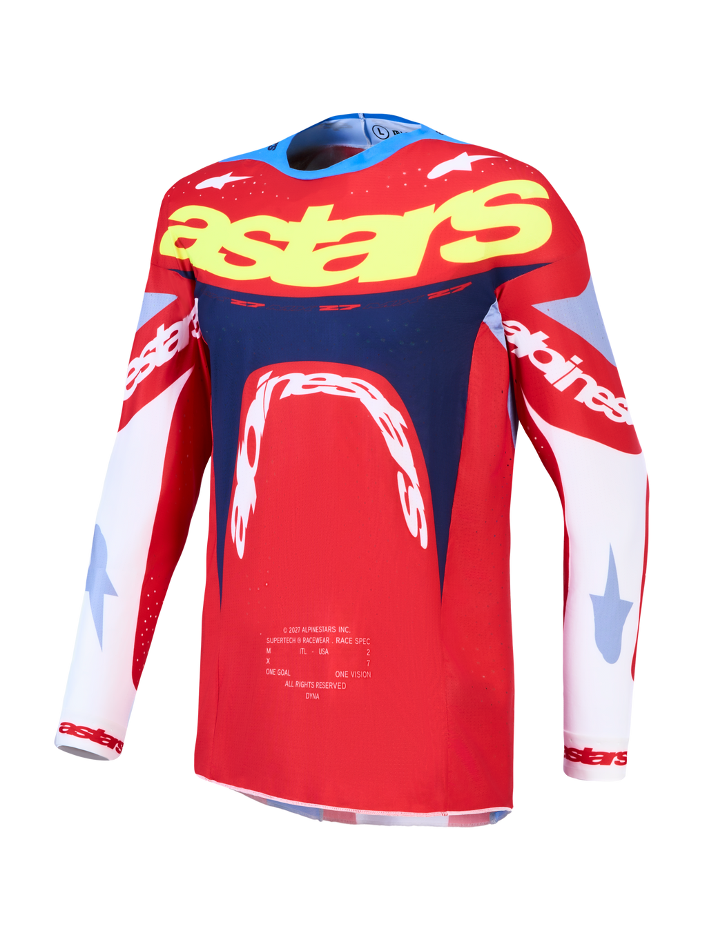 Alpinestars Supertech Dyna, jersey de motocross y carreras para hombre, rojo y azul marino, malla elástica ligera.