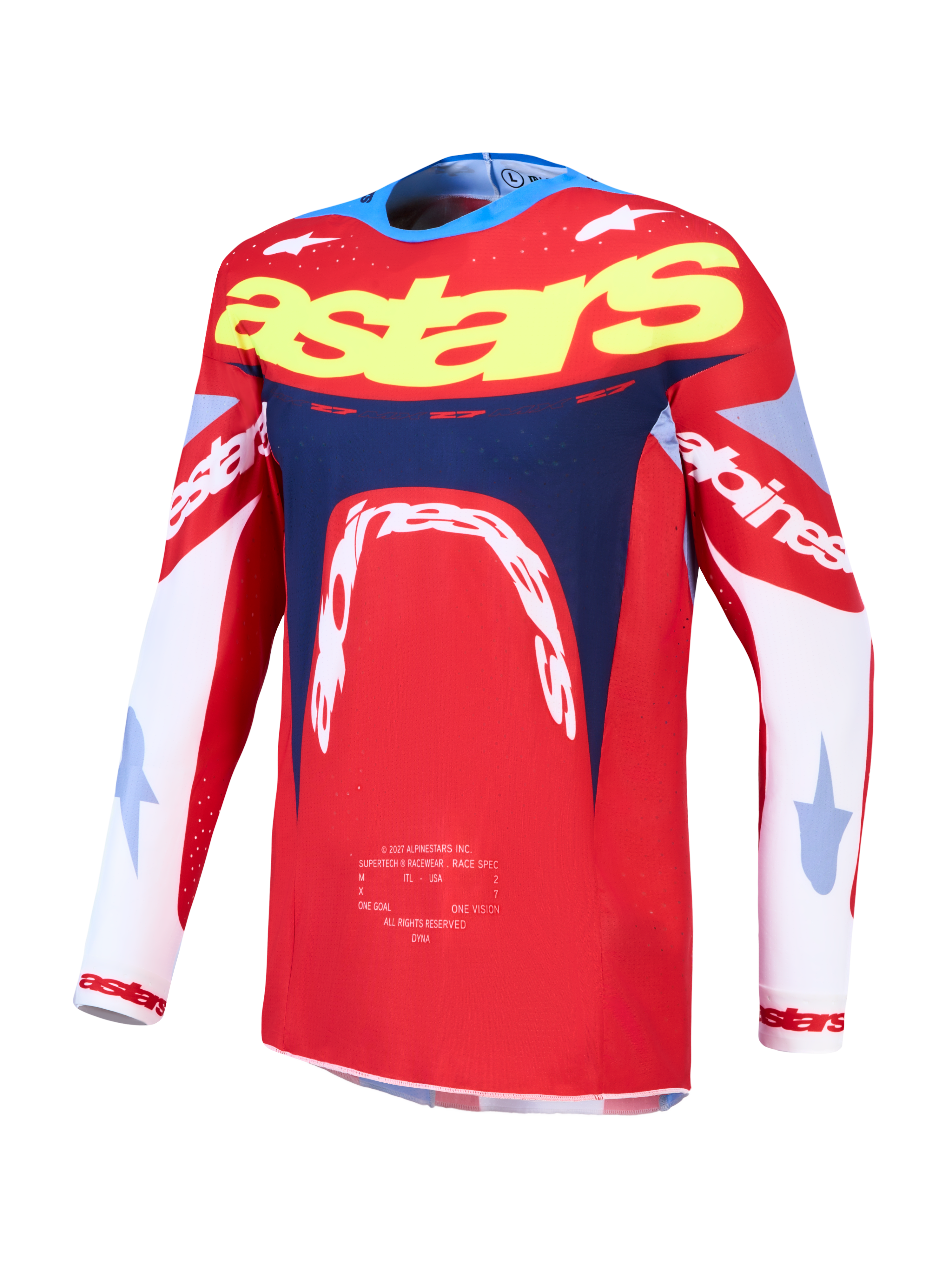 Alpinestars Supertech Dyna, jersey de motocross y carreras para hombre, rojo y azul marino, malla elástica ligera.