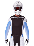 Alpinestars 2025 Techstar Melt Jersey, equipamiento para carreras de motocross, negro, blanco y azul, jersey de manga larga con pantalones y guantes a juego, piloto con conjunto completo de MX, casco blanco y gafas