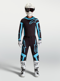 Jersey Supertech Vesta y Supertech Vesta Gear Set, equipo de motocross para hombre, negro y turquesa con botas y casco blancos, diseño Alpinestars para rendimiento profesional