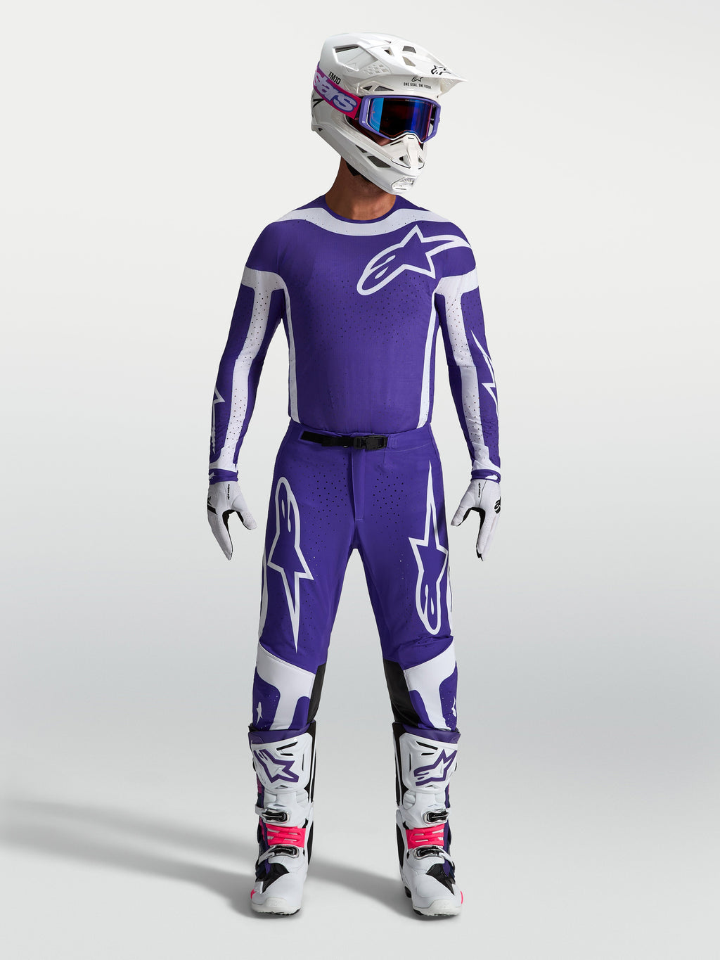 Alpinestars Supertech Vesta, jersey y conjunto de motocross, azul profundo y blanco con ajuste atlético profesional