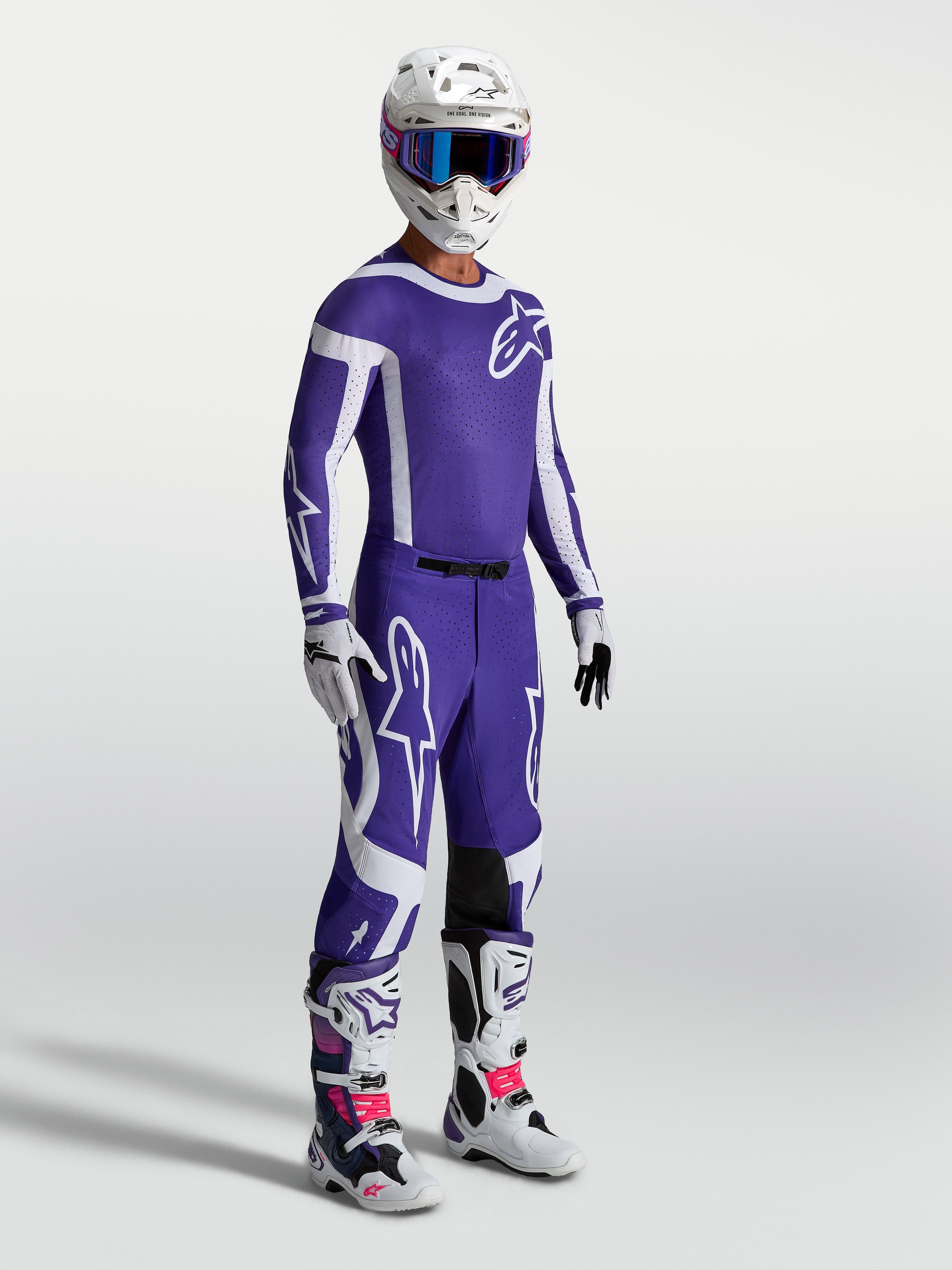 Alpinestars Supertech Vesta, conjunto de motocross para hombre, azul y blanco, jersey y pantalones de ajuste atlético